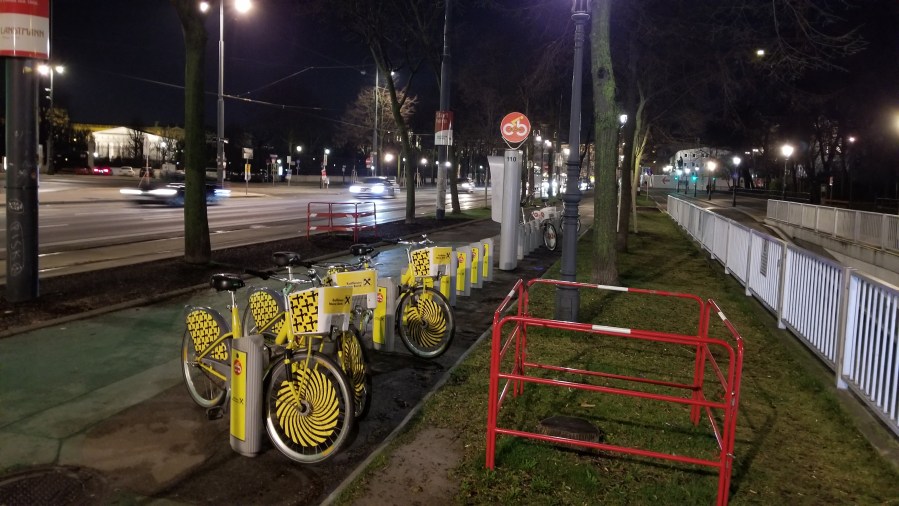 A Citybike station along the Ringstrasse. The bikes are free for the first hour, but must be returned to a station.