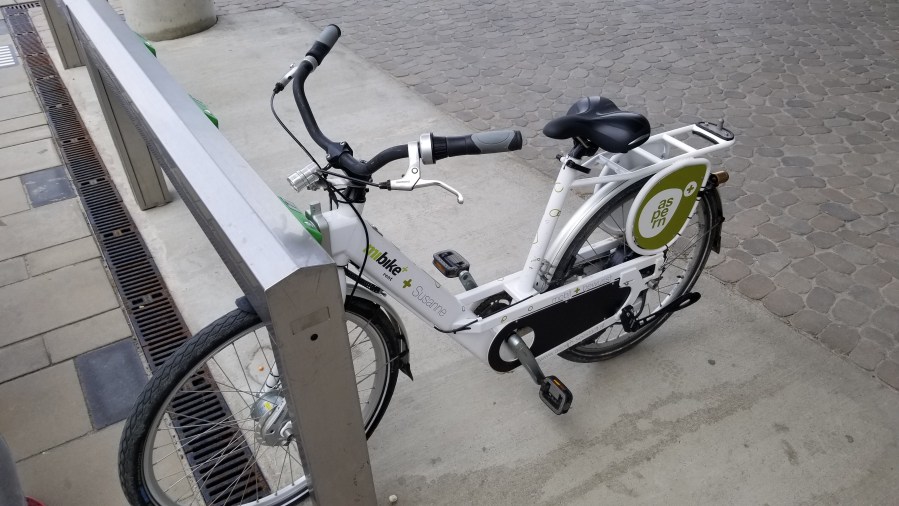 An electric city bike in Aspern. The main Vienna Citybike company couldn't support a system in the district, so these are operated by the development company.