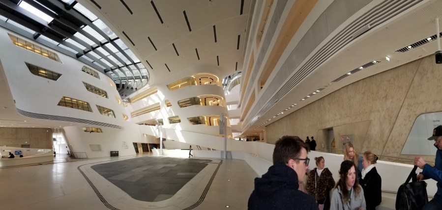 The interior of the Zaha Hadid-designed Library at WU Vienna.