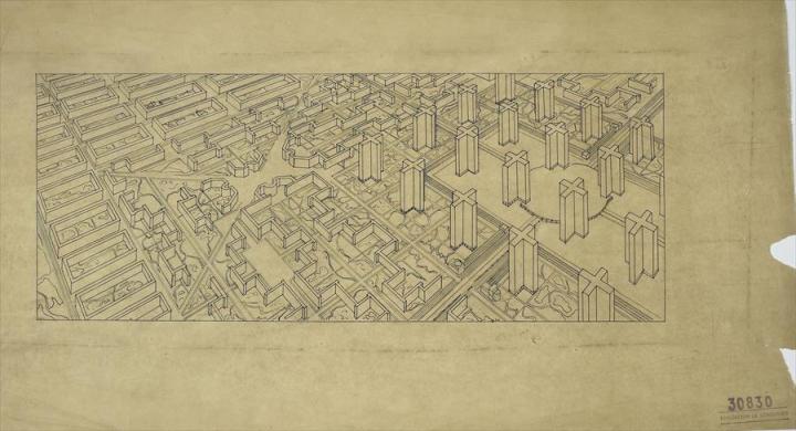 A sketch of the Contemporary City concept. Credit: Fondation Le Corbusier.