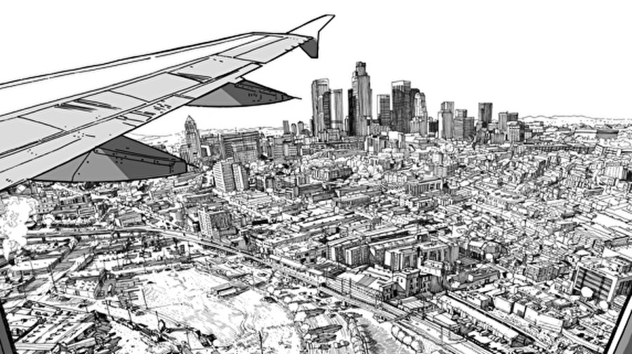 View from an airplane illustration for The 99 Percent Invisible City book by artist Patrick Vale.