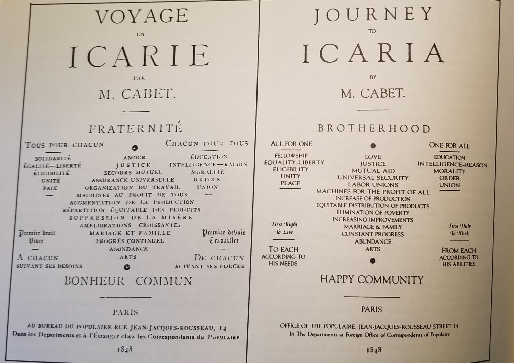 The French and English covers of Voyage en Icarie.